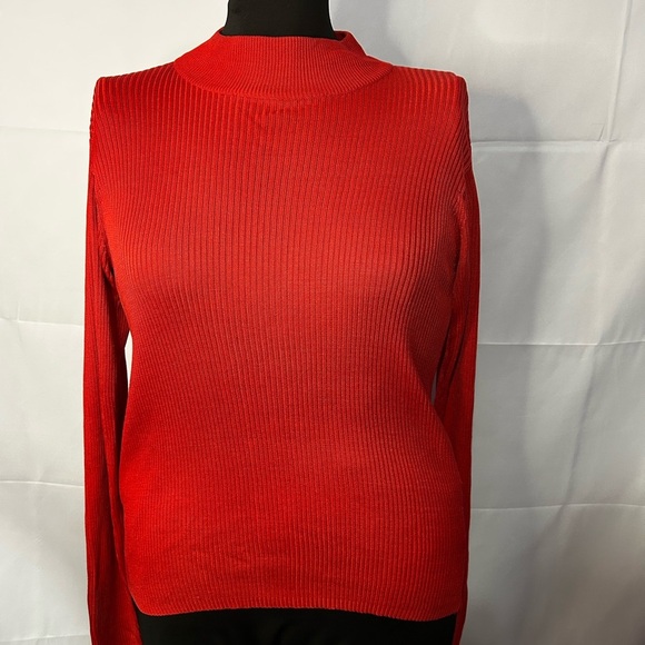 Vtg Y2K Joseph A Qu’est-Ce Que C’est All Silk Red Ribbed Long Sleeve Top Women M - Picture 1 of 7